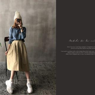Zip-front Midi Flare Skirt Beige - One Size