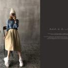 Zip-front Midi Flare Skirt Beige - One Size