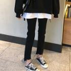 Mock Two-piece Sweatshirt / Cropped Straight Cut Jeans