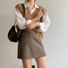 Plain Shirt / Sweater Vest / Mini Pencil Skirt