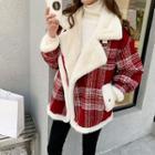 Fleece Lined Plaid Coat Red - One Size