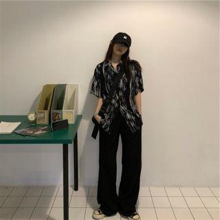 Short-sleeve Tie Dye Shirt Tie Dye - Black & White - One Size