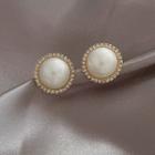 Faux Pearl Rhinestone Alloy Earring 1 Pair - White & Gold - One Size
