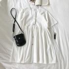 Plain V-neck Short-sleeve Dress White - One Size