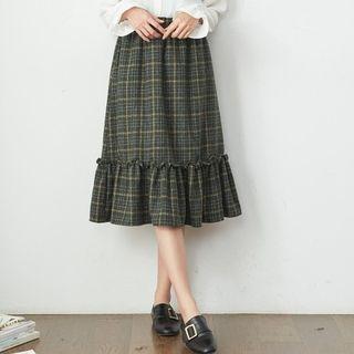 Plaid A-line Midi Skirt Green - One Size