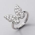 925 Sterling Silver Rhinestone Butterfly Ring Silver - One Size