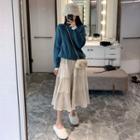 Loose-fit Cable Sweater / Lace Top / Velvet A-line Skirt