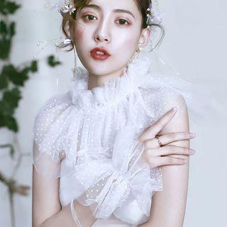 Wedding Mesh Capelet / Set: Floral & Leaf Hair Clip (1 Pair) + Earring