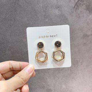Rhinestone Geometric Alloy Dangle Earring 1 Pair - My30701 - Black Ball - Gold - One Size