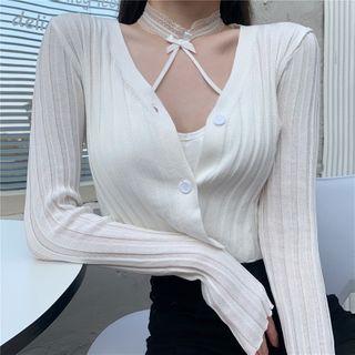 Long-sleeve Cardigan / Sleeveless Halter Top