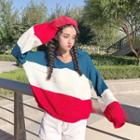 Long-sleeve Color Block Hooded Sweater
