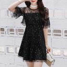 Lace Panel Sequined A-line Dress