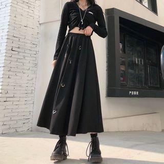 Buckled Midi A-line Skirt Black - One Size