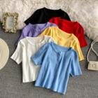 Short Sleeve Plain Single Breasted Knit Top