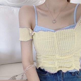 Shirred Cropped Camisole Top / Contrast Trim Off-shoulder Cropped Top