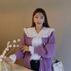 Sailor-collar Lace-trim Blouse Ivory - One Size