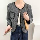 Round-neck Plaid Button-up Pocket Blazer