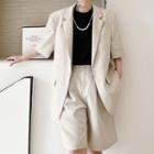Oversized Plain Short Sleeve Blazer / Wide-leg Dress Shorts
