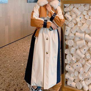 Fluffy Trim Hooded Padded Long Button Coat