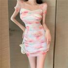 Short-sleeve Print Mesh Mini Dress
