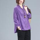 3/4-sleeve V-neck Corduroy Blouse