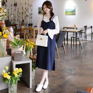 Inset Chiffon Top Spaghetti-strap Dress