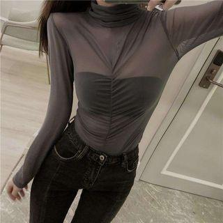 Long-sleeve High Neck Plain Top