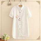 Rabbit Embroidered Striped Short Sleeve Shirt