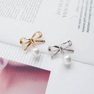 Faux Pearl Bow Brooch Pin