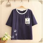 Color-block Pocket Cat Paw Short-sleeve Tee