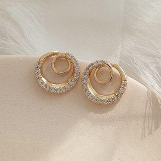 Rhinestone Hoop Earring 1 Pair - S925 Silver - One Size
