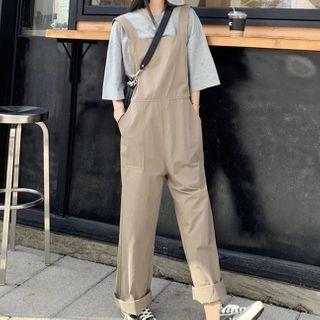 Plain Straight-cut Jumper Pants Khaki - One Size