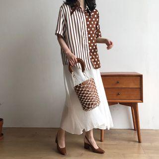 Dotted Panel Striped Short Sleeve Shirt