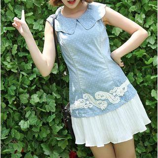 Polka Dot Sleeveless Collared Panel Dress