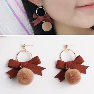 Pom Pom Bow Drop Earring / Clip-on Earring