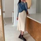 High-waist Knit Slit Plain Maxi Skirt