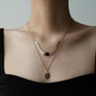 Pendant Layered Stainless Steel Necklace Gold - One Size