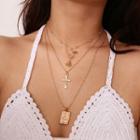 Alloy Rose & Cross Pendant Layered Necklace