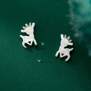Deer Rhinestone Sterling Silver Earring 1 Pair - S925 Silver - Silver - One Size