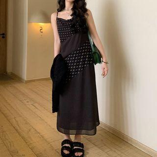 Spaghetti Strap Dotted Panel Midi Smock Dress