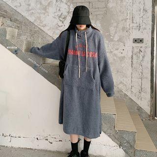 Lettering Fleece Hoodie Dress