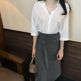 Set: 3/4-sleeve Shirt + Midi Skirt