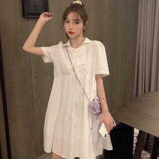 Bow Detail Short-sleeve Shift Dress / Blouse