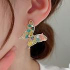 Butterfly Ear Stud Silver Earring - Pink & White - One Size