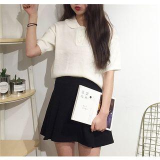 Peter Pan Collar Short-sleeve Knit Top