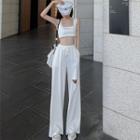 Square-neck Crop Tank Top / Distressed Wide Leg Pants