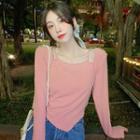 Long-sleeve Cutout Cropped Drawstring T-shirt