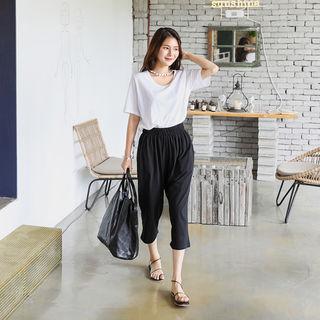 Band-waist Cropped Baggy-fit Pants