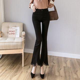 Ruffle Trim Boot-cut Cropped Pants