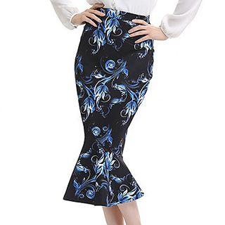Ruffle Hem Printed Midi Skirt